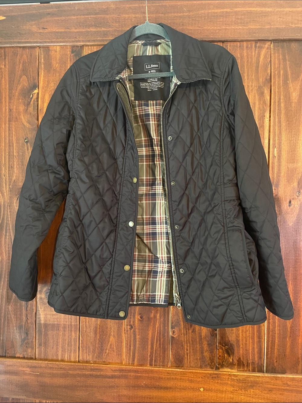 LLBean Women’s Quilted Riding Jacket with Plaid and Corduroy Detail